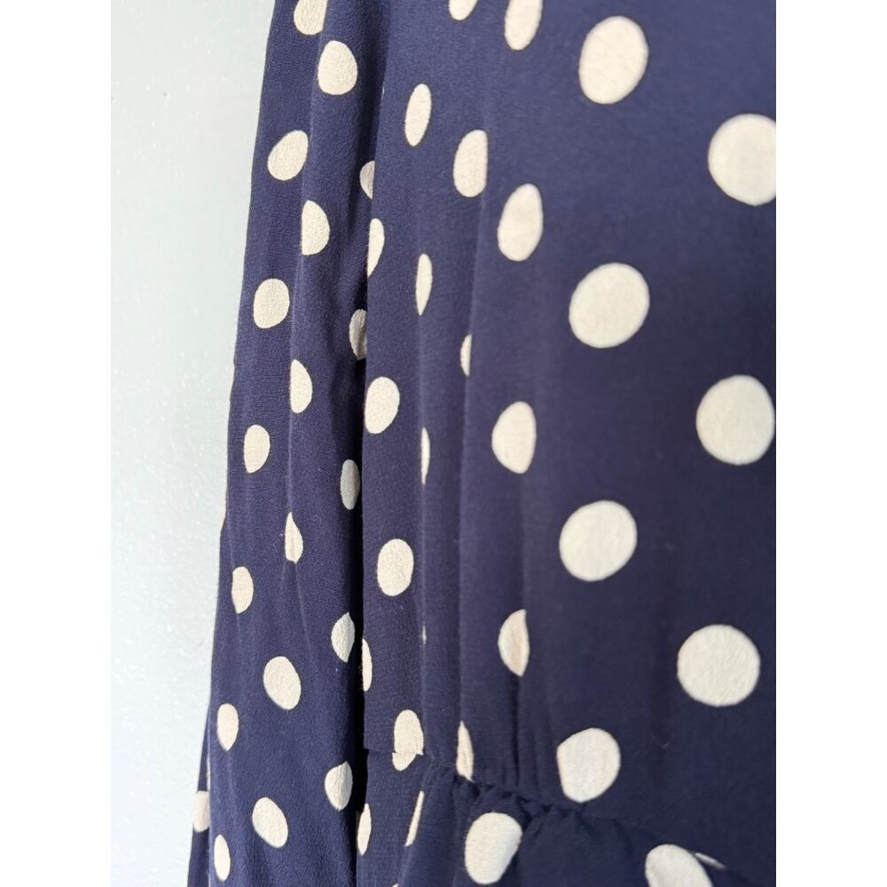 J.Crew Navy Blue & White Polka Dot Long Sleeve Blouse SZ 14 Classic - Picture 5 of 12